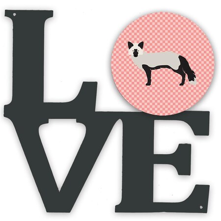 Carolines Treasures 11.5 x 11.75 in. Silver Fox Pink Check Metal Artwork Love Wall Decor BB7871WALV
